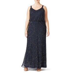 Adrianna Papell Navy Blue Sequin Beaded Sleeveless Gown size 16